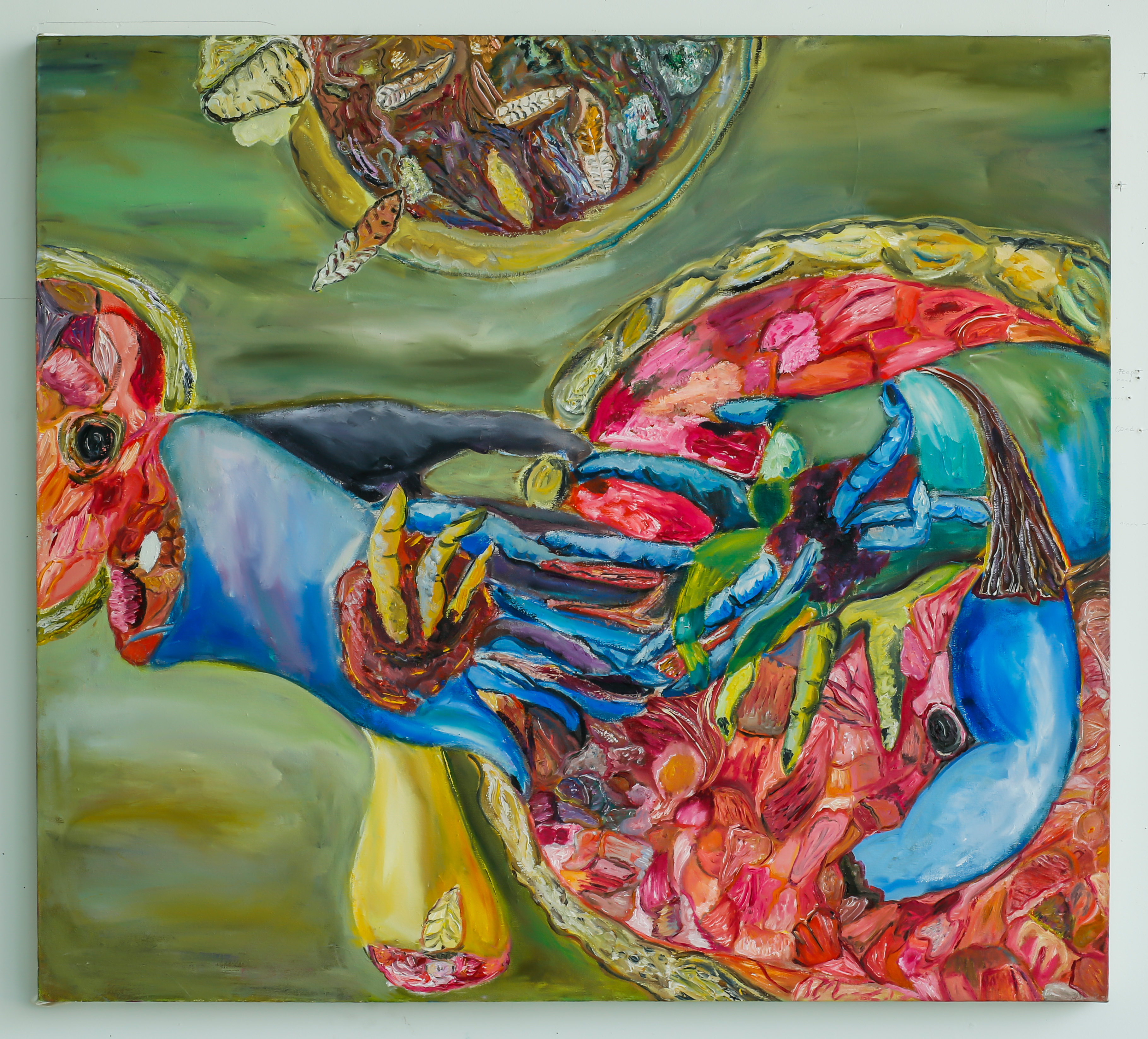 <i>Meat Pie Hands</i><br>Oil on canvas, 36 x 36.36 in, 2021.